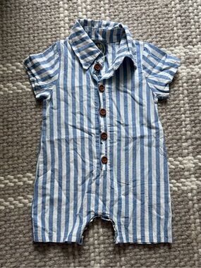 Emma Jean Blue & White Striped Baby Romper